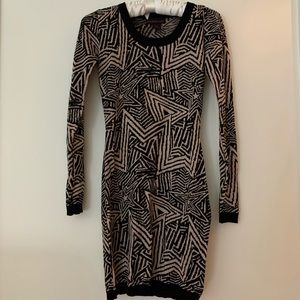 Black and Pink Geometric Sweater Dress